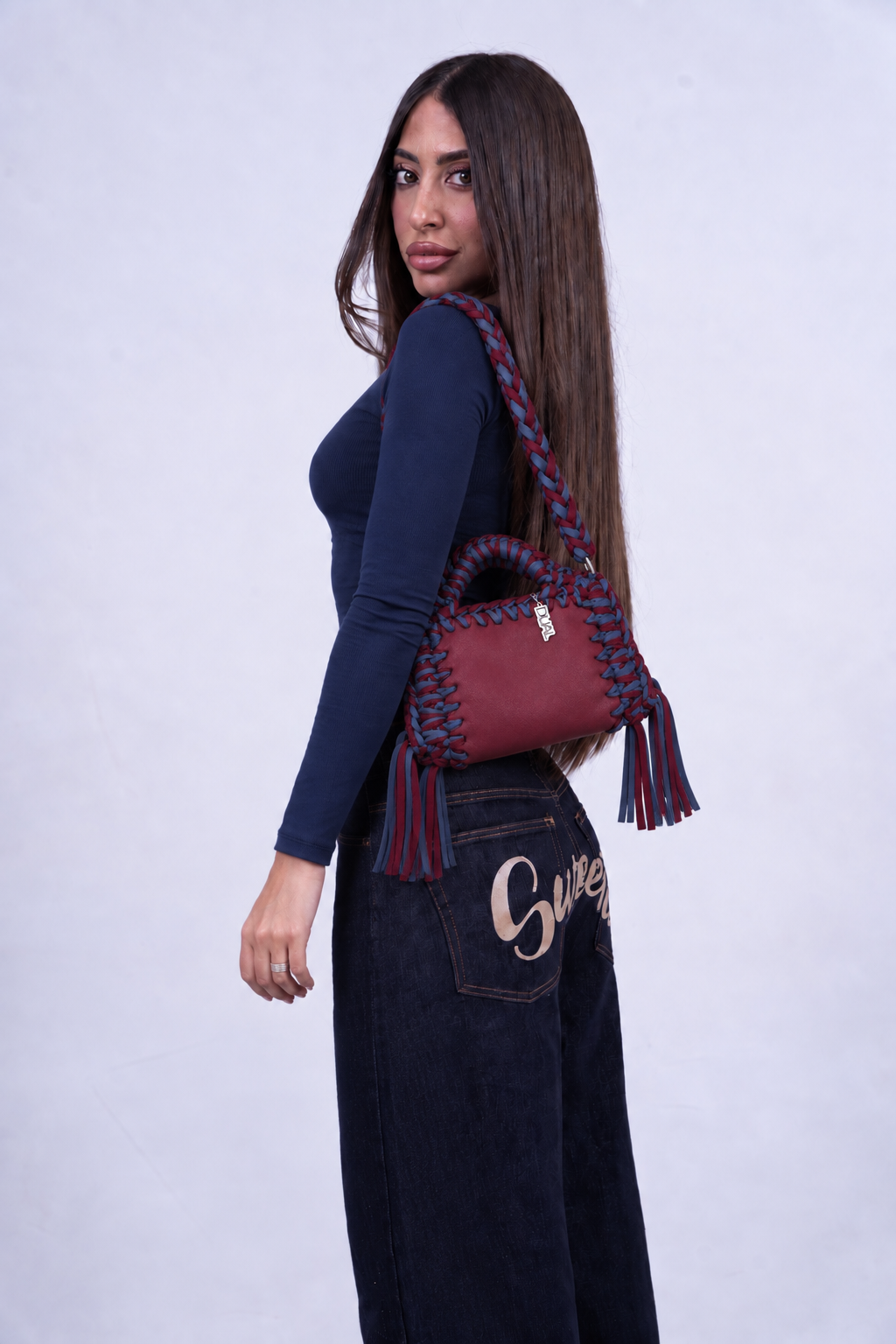 funny bicolore bordeaux blu pelle crochet 