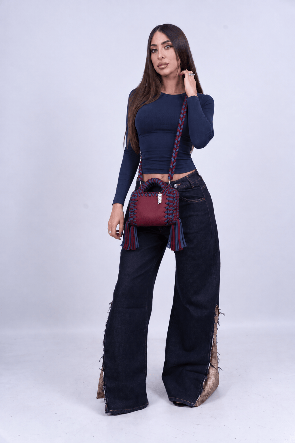 funny bicolore bordeaux blu pelle crochet 