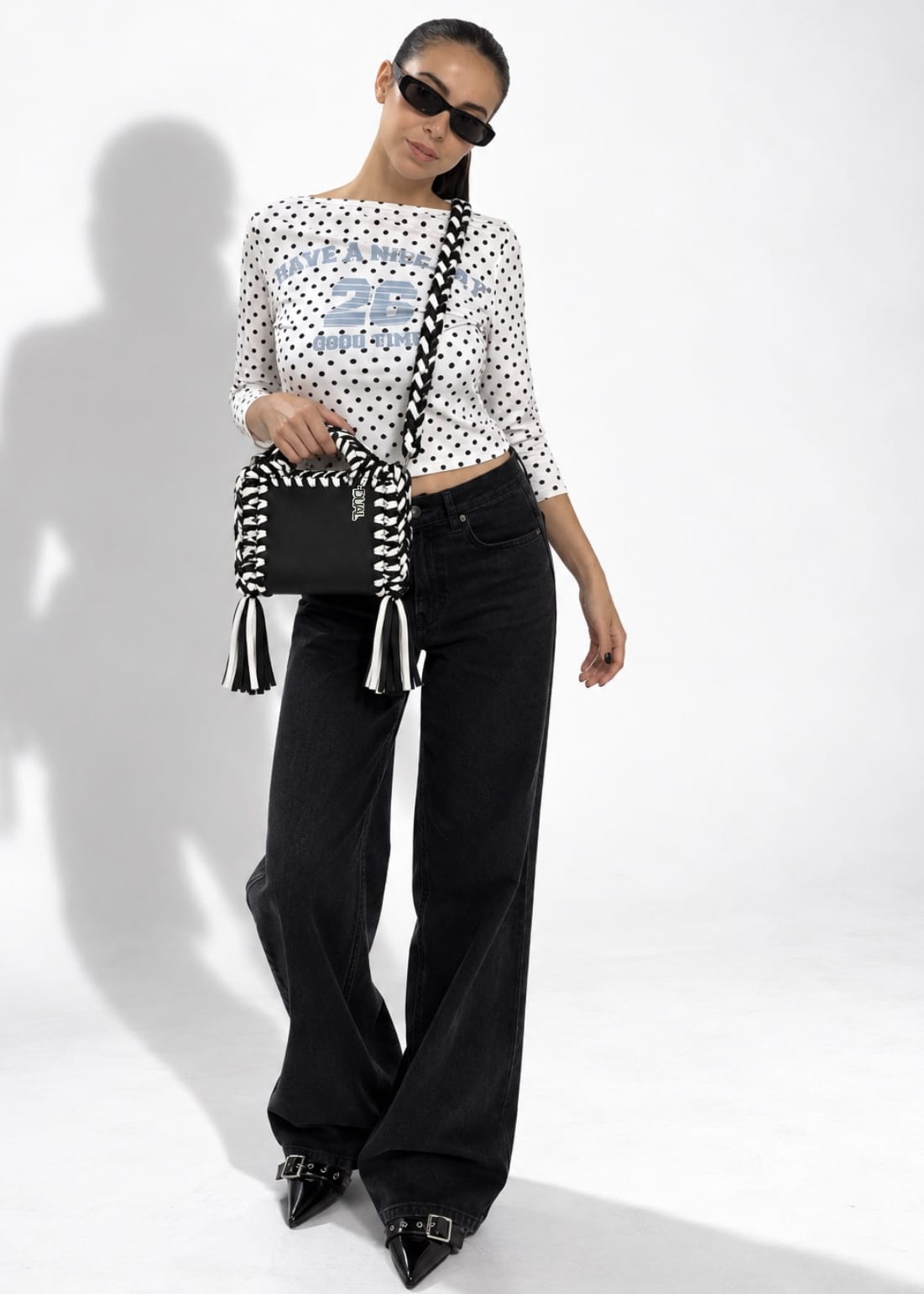 funny bicolore nera bianco vita borsa