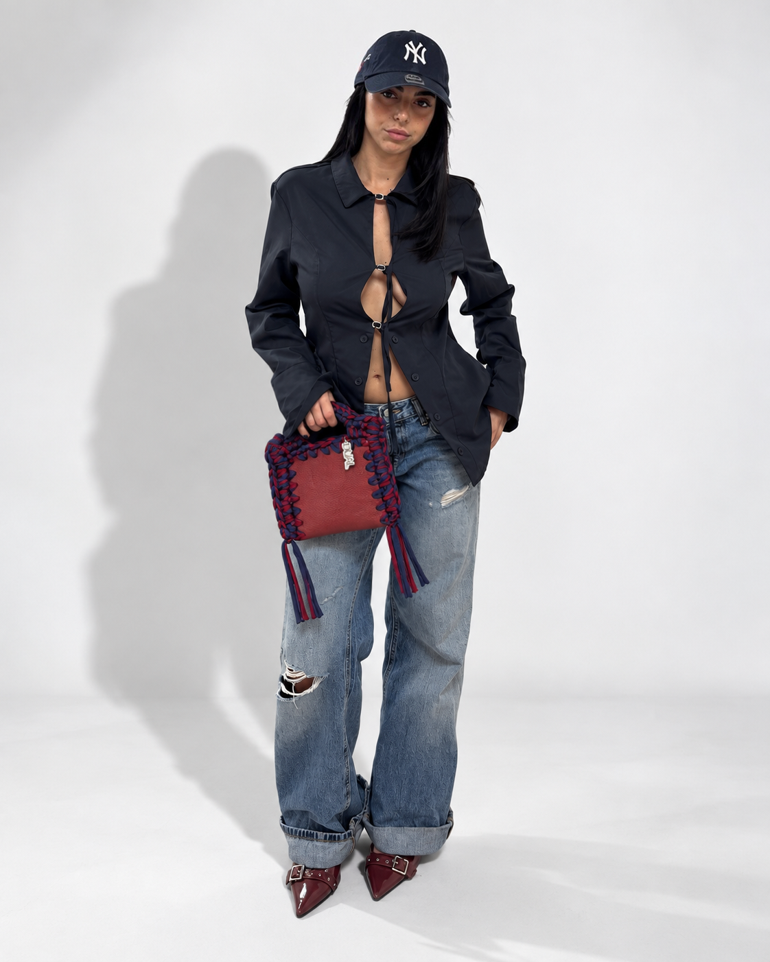 funny bicolore pelle crochet bordeaux blu 