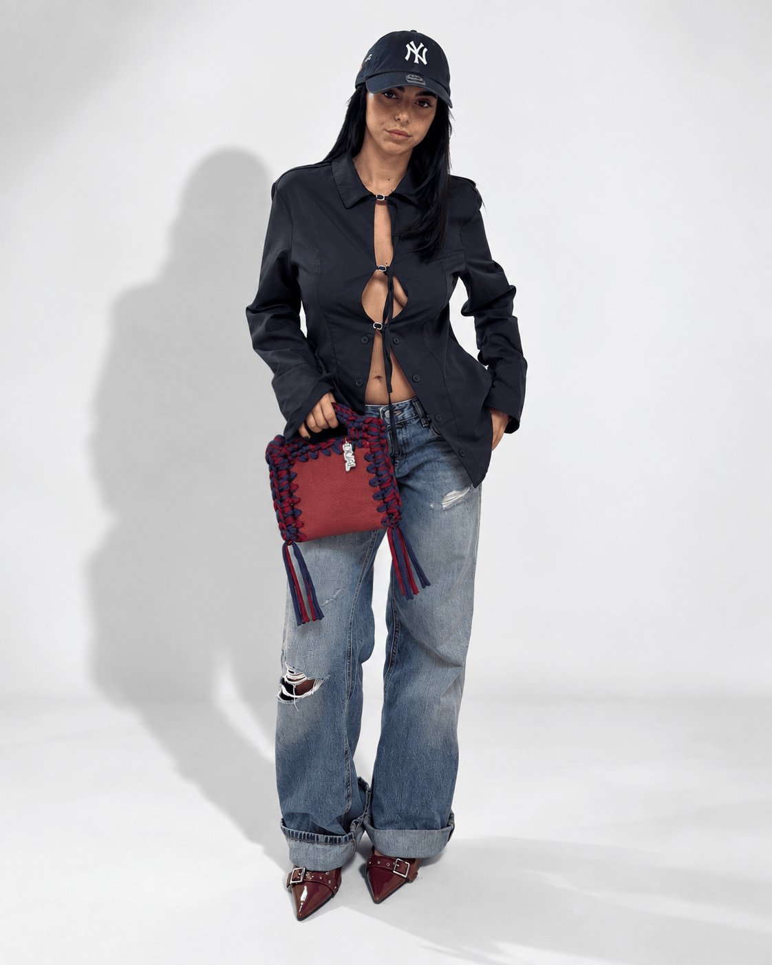 funny bicolore pelle crochet bordeaux blu 