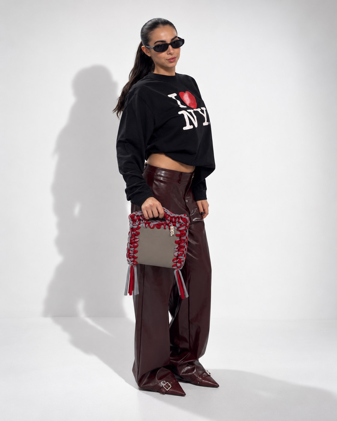 funny bicolore pelle crochet grigio bordeaux 