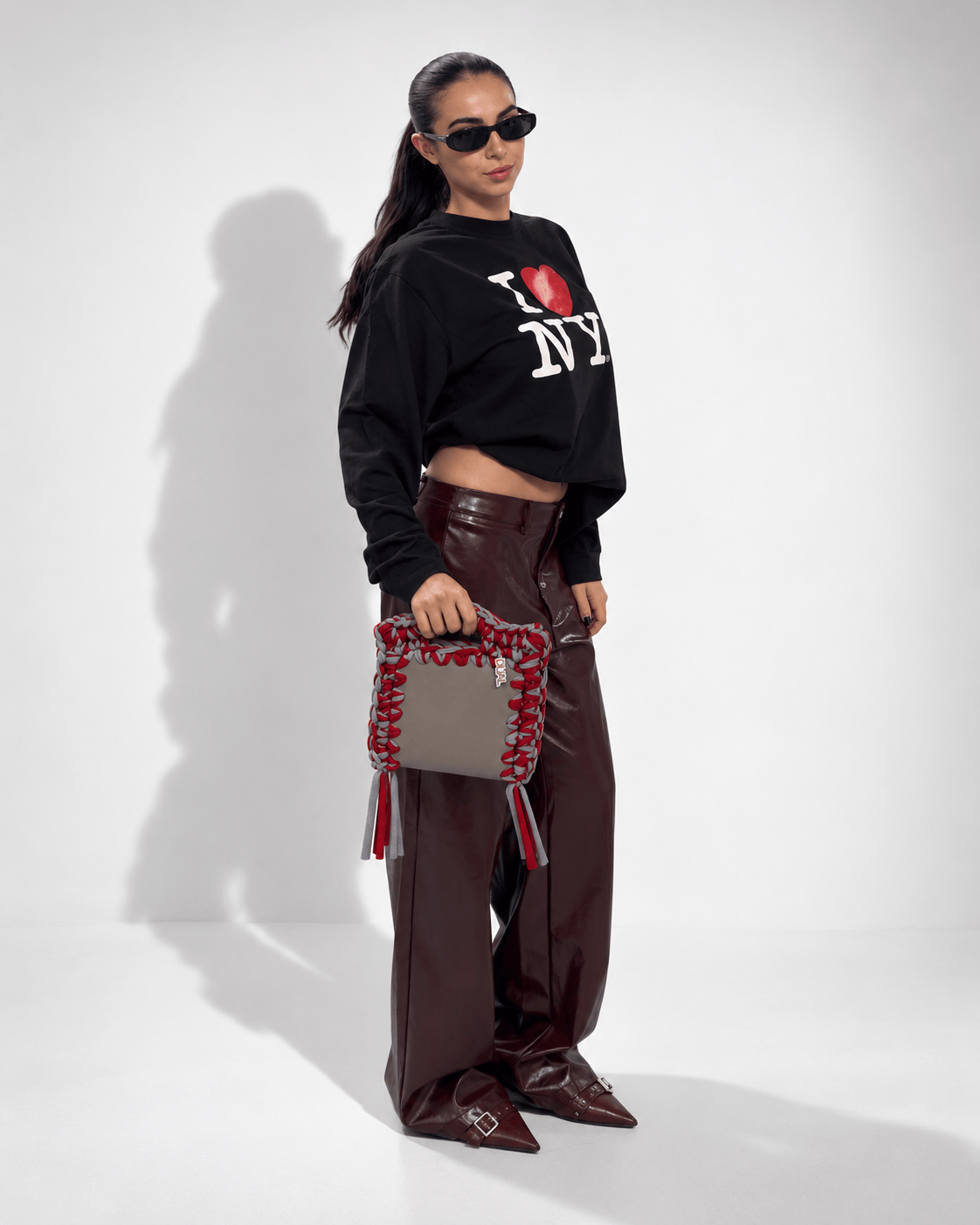 funny bicolore pelle crochet grigio bordeaux 
