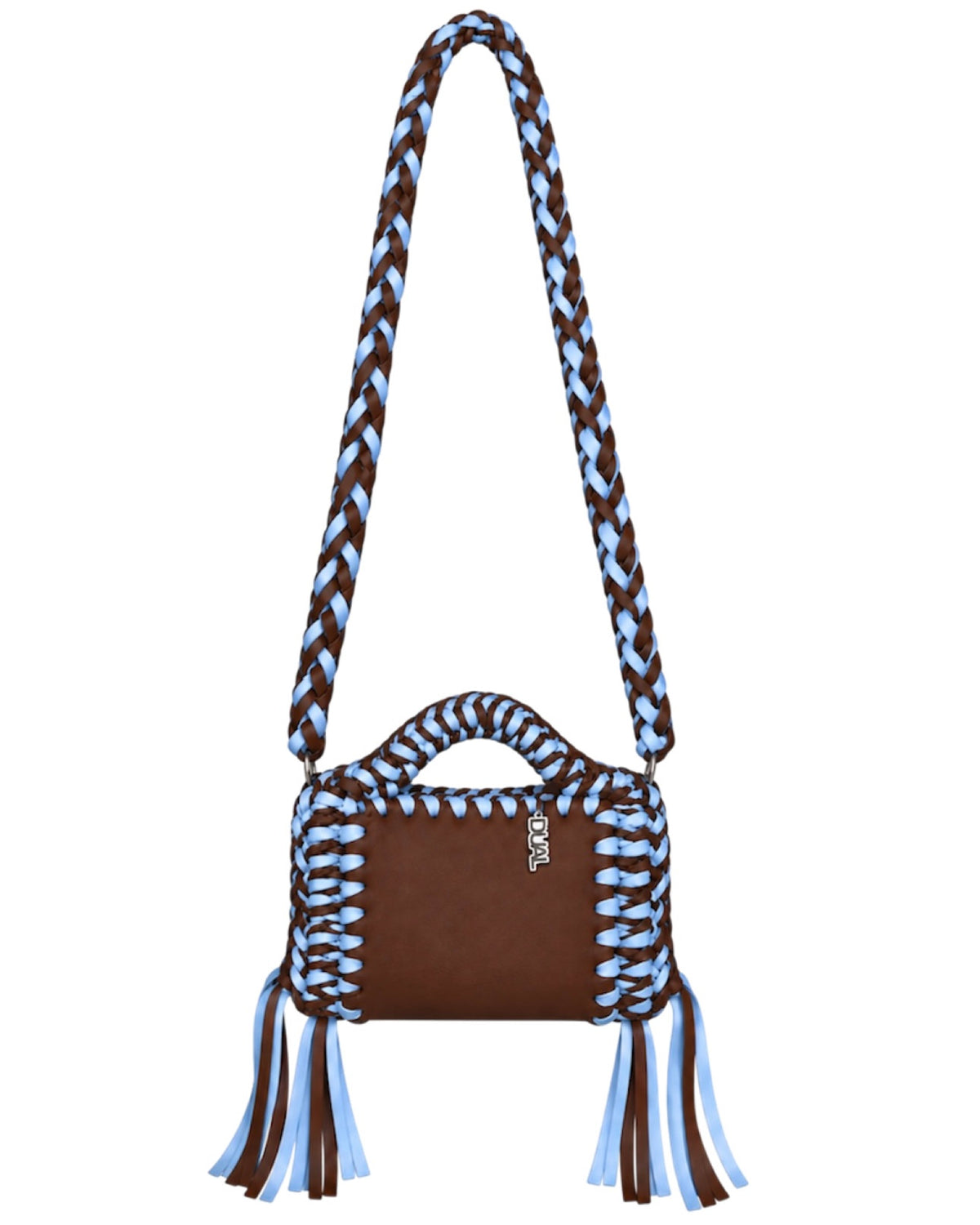funny bicolore pelle crochet marrone celeste tracolla da vita