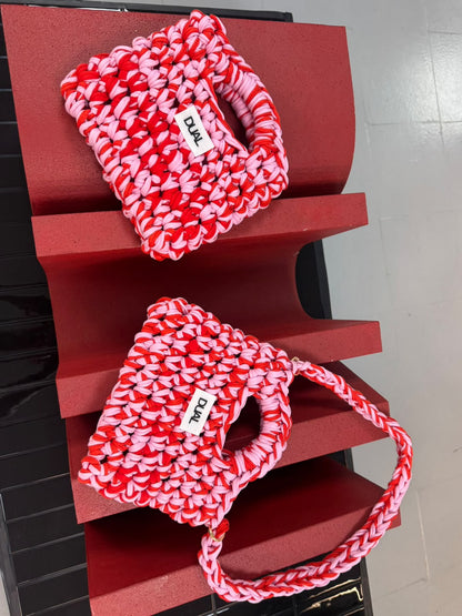 funny bicolore rosso e rosa borsa in crochet