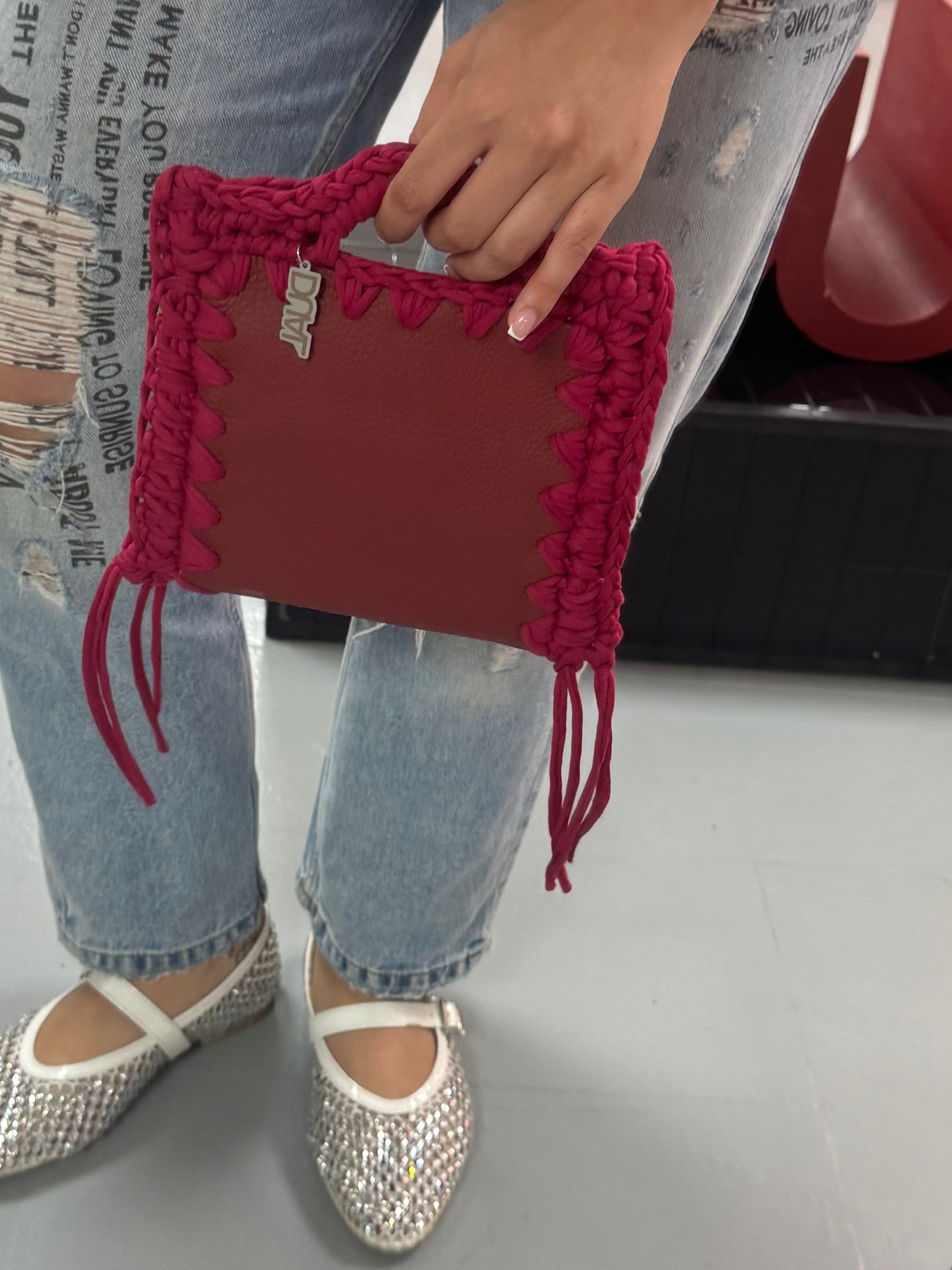 Funny Crochet & Pelle Monocolore in colore Bordeaux