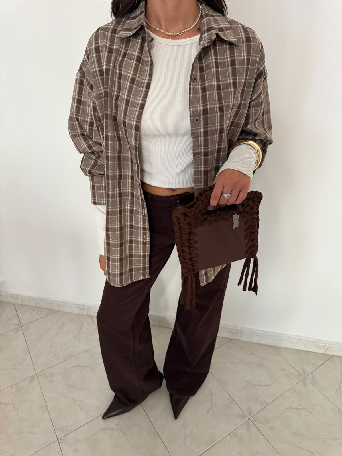 funny monocolore pelle e crochet marrone