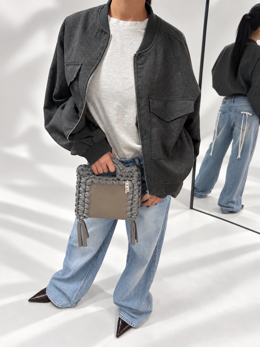 funny monocolore pelle crochet grigio 