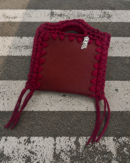 funny monocolore pelle e crochet bordeaux