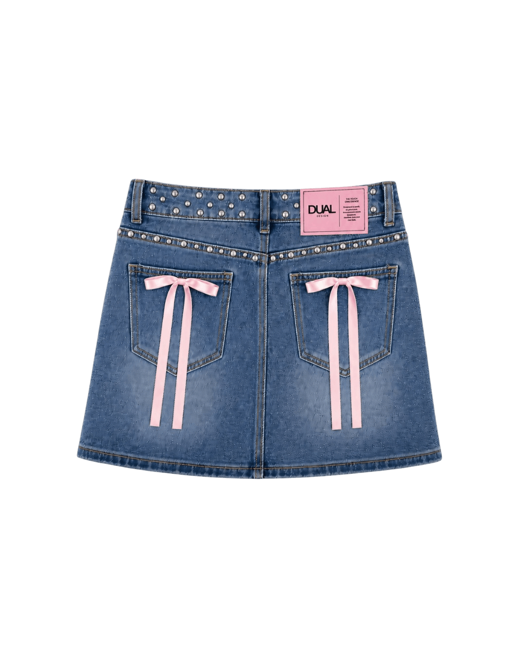 gonna jeans denim con fiocchi rosa