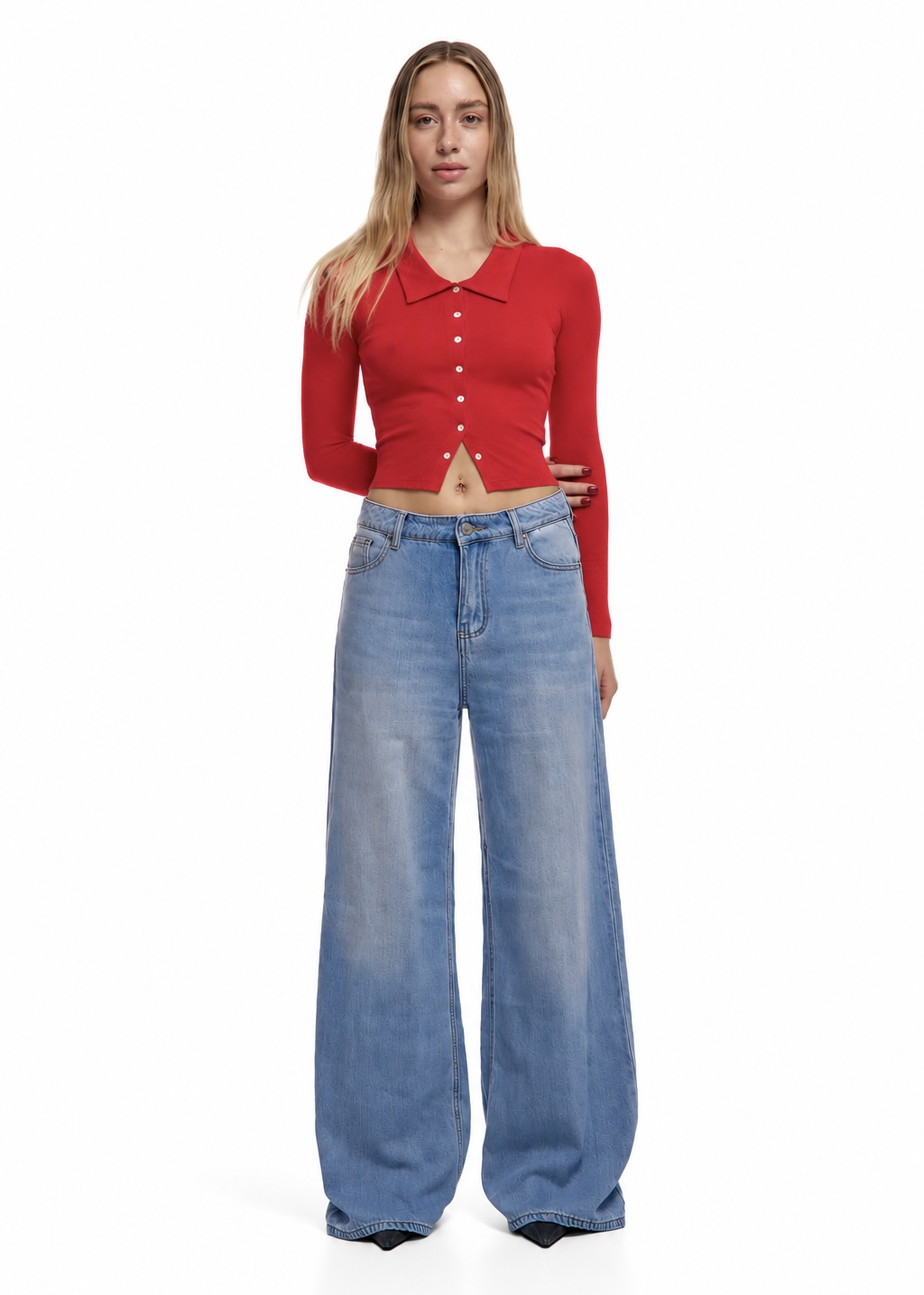 PANTALONI JEANS CON FIOCCHI ROSSI