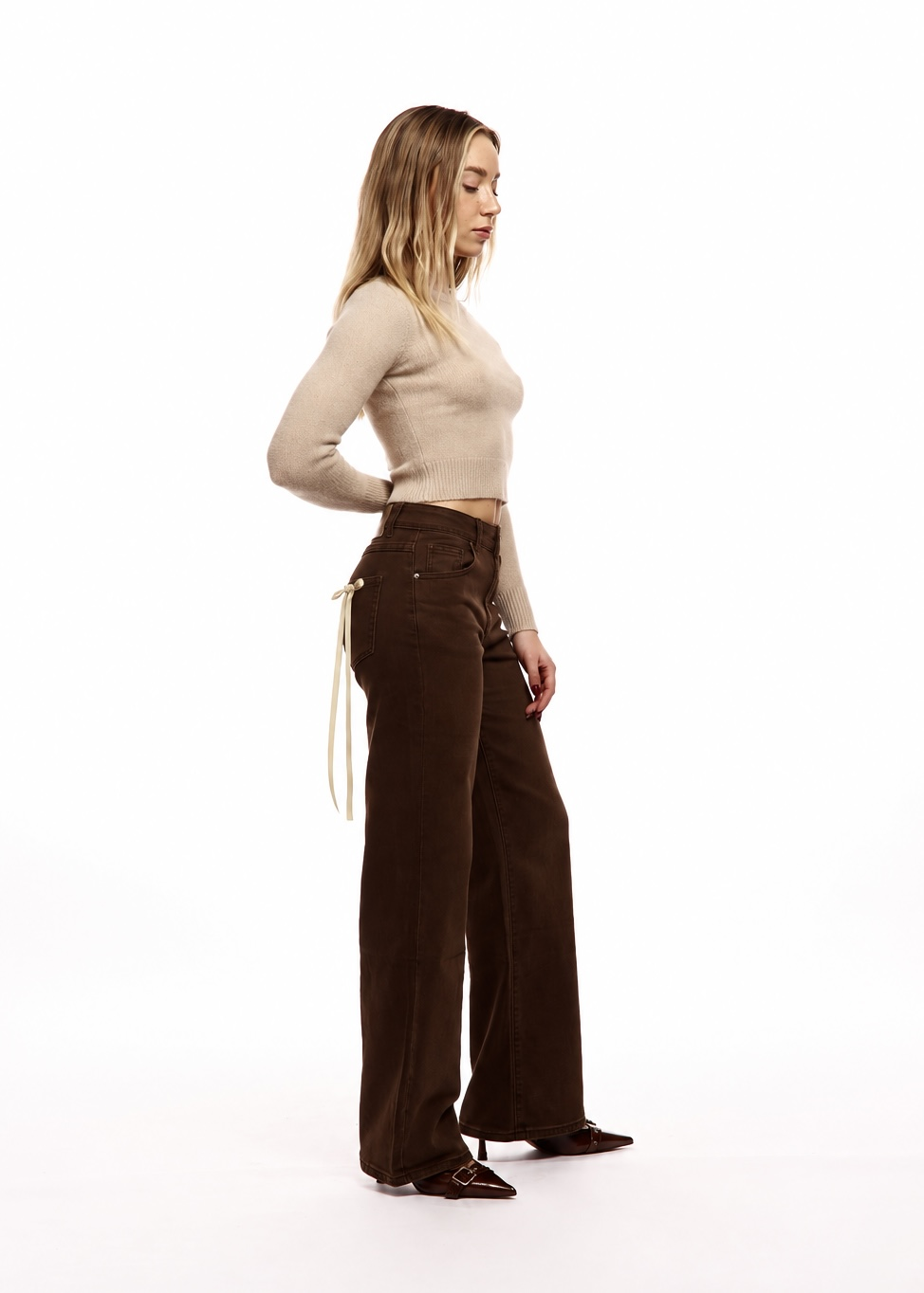 pantaloni jeans marronif iocchi beige 