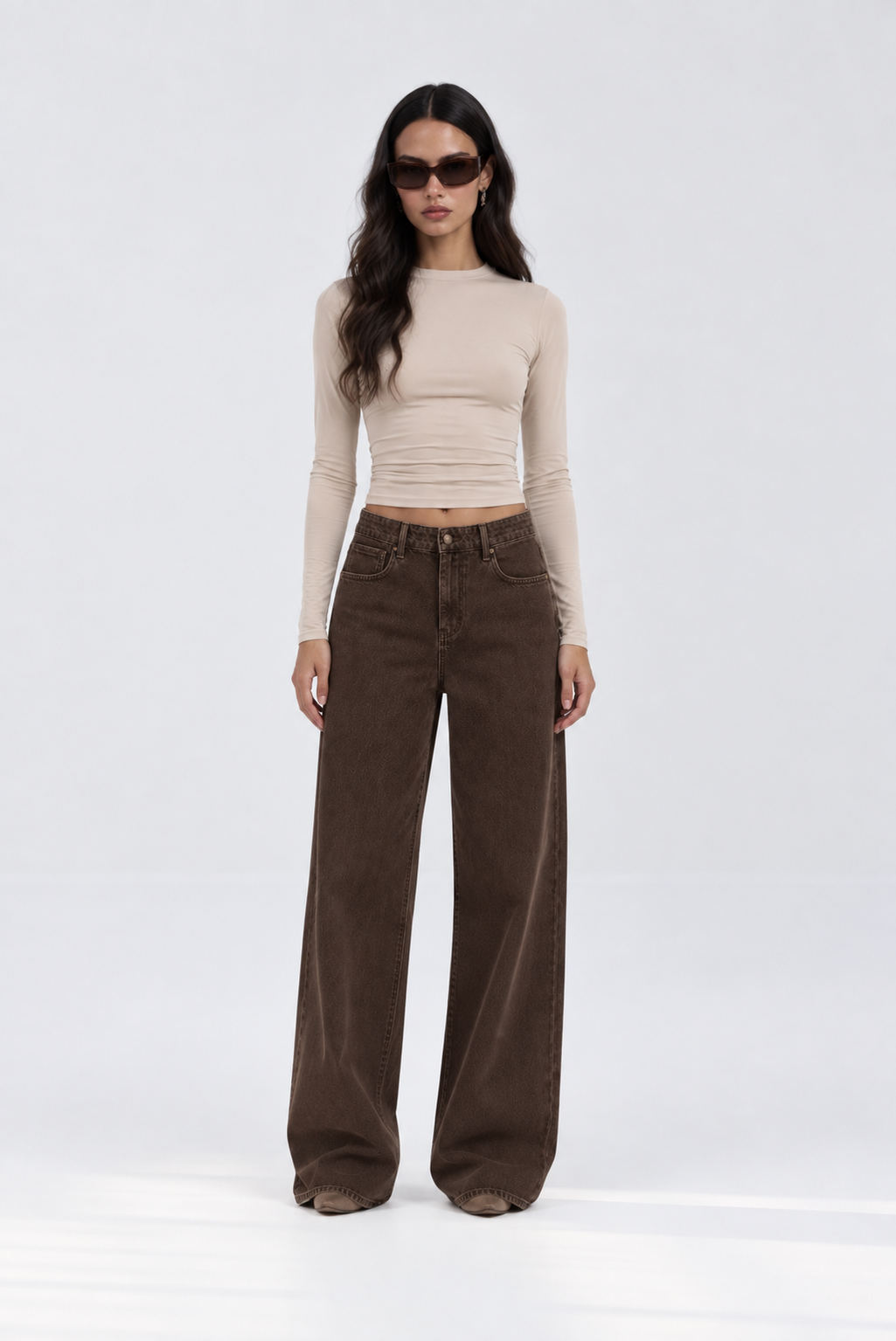 jeans pantaloni  marroni fiocchi beige