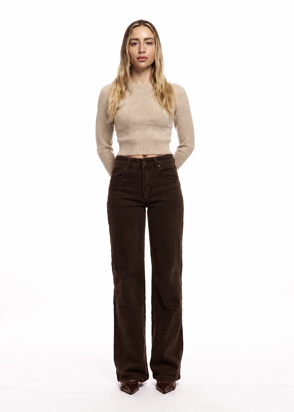 jeans pantaloni  marroni fiocchi beige