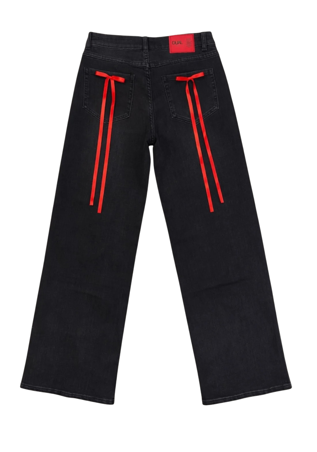 jeans pantaloni neri fiocchi rossi