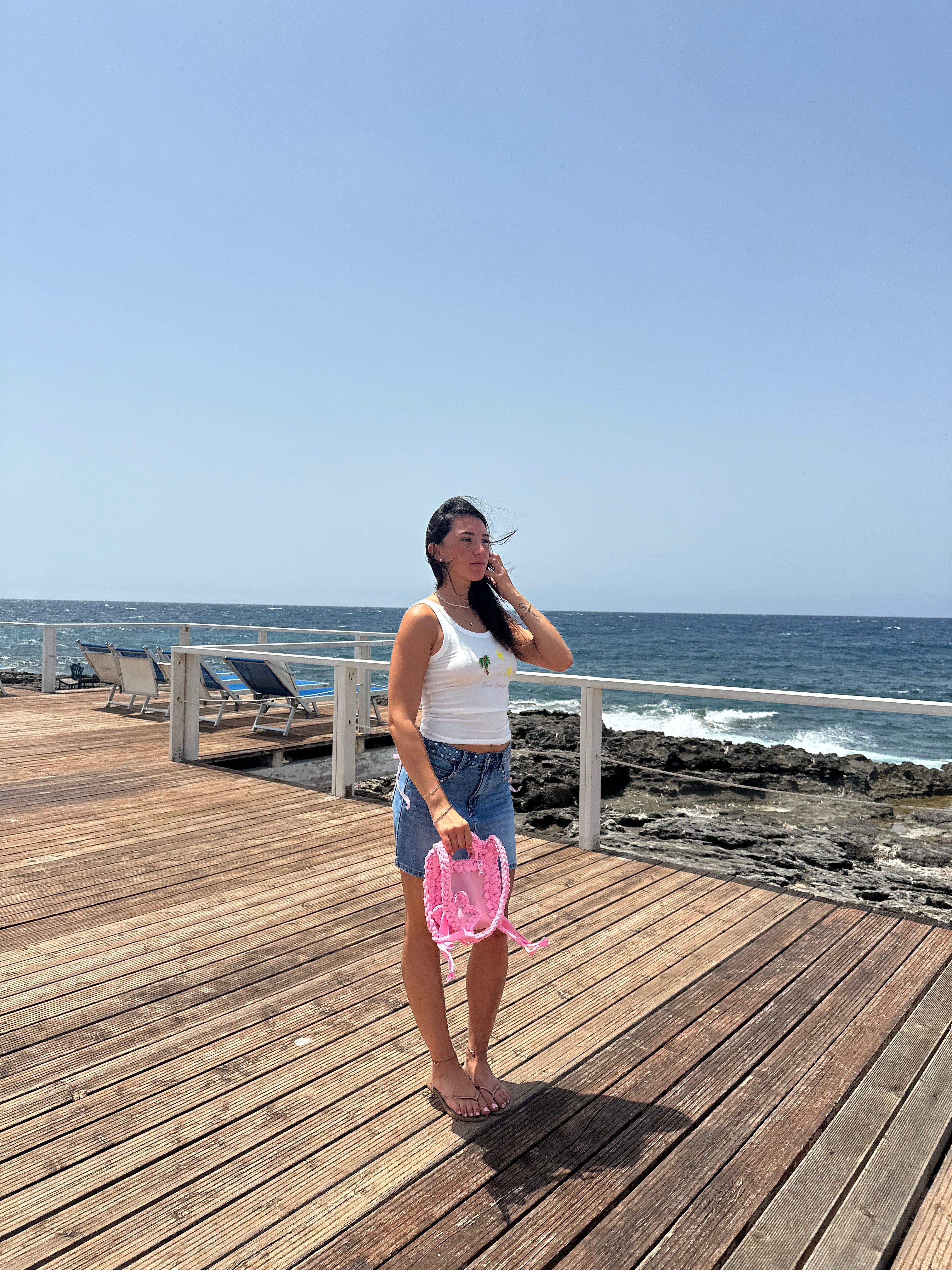 gonna denim jeans con fiocchi rosa