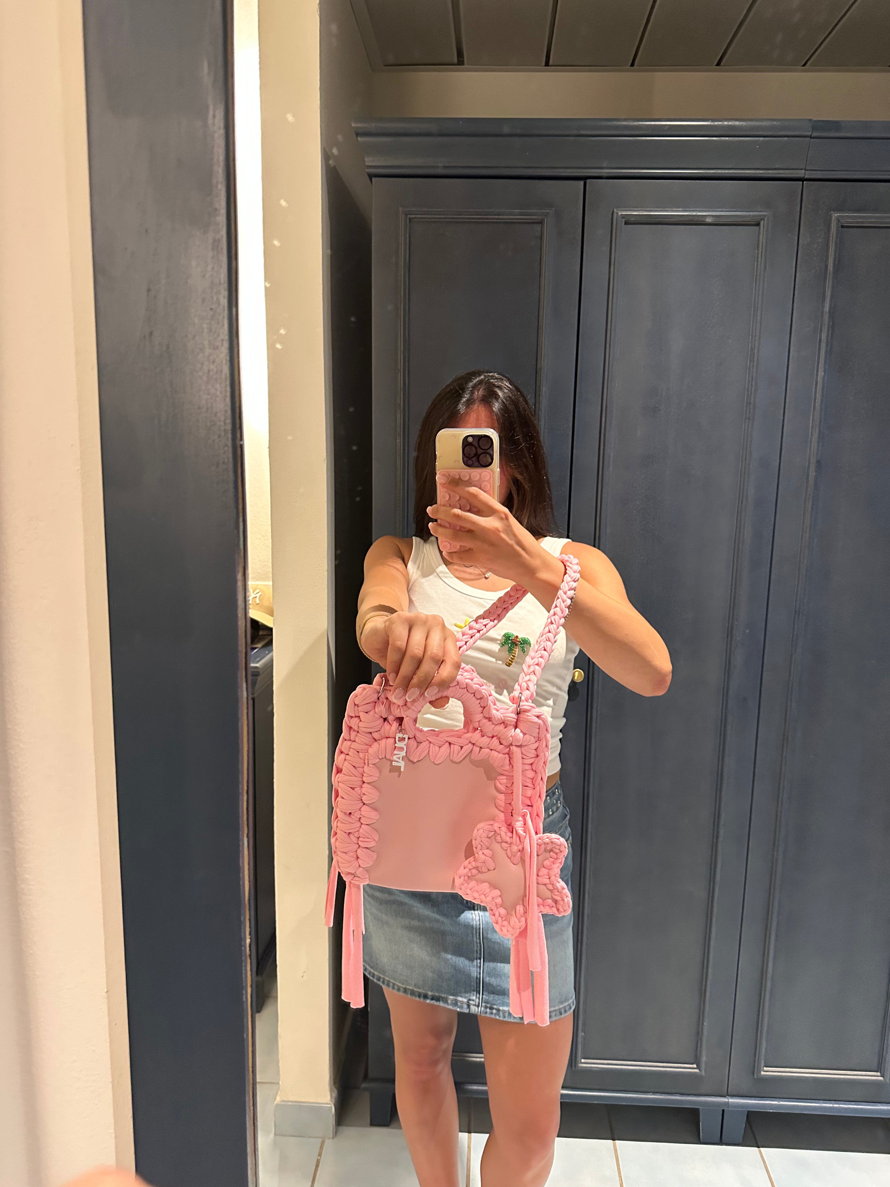 Funny Crochet & Pelle Monocolore in colore Rosa