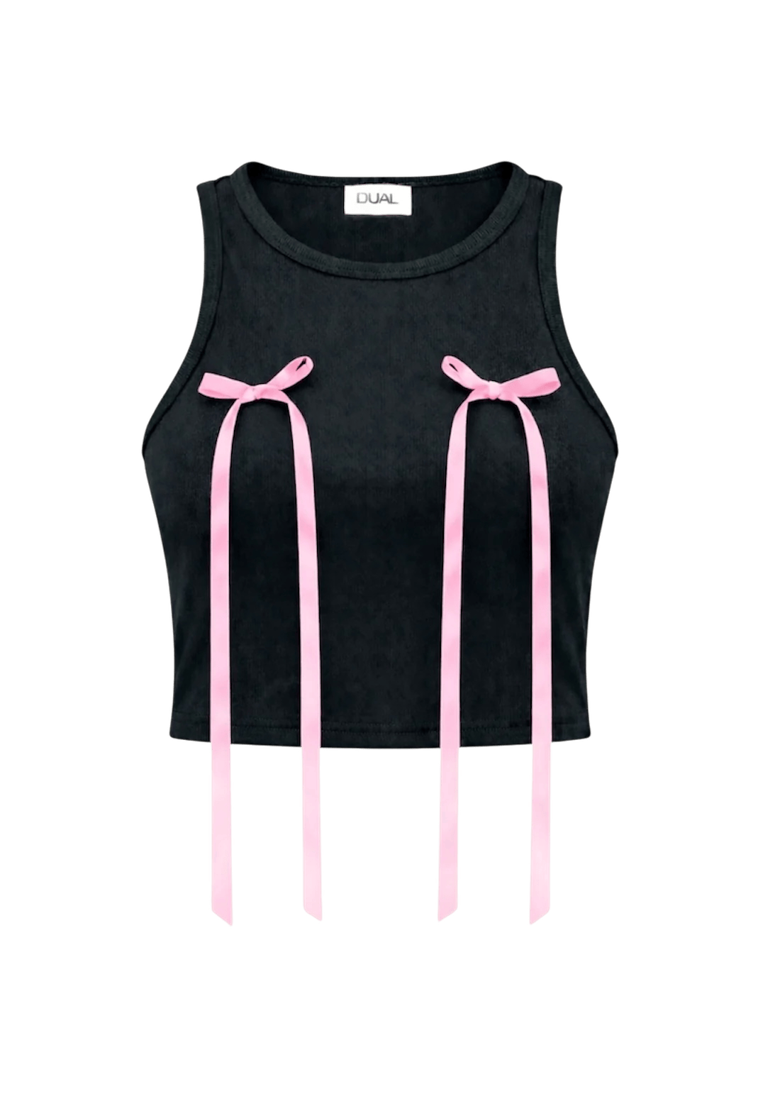 top nero fiocchi rosa