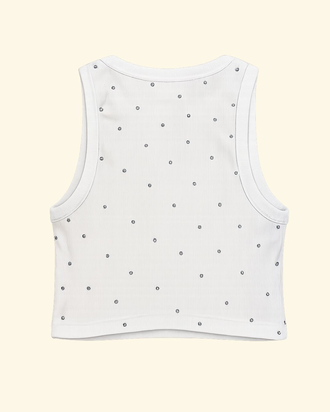 crop top strass bianco canotta scollo all americana 